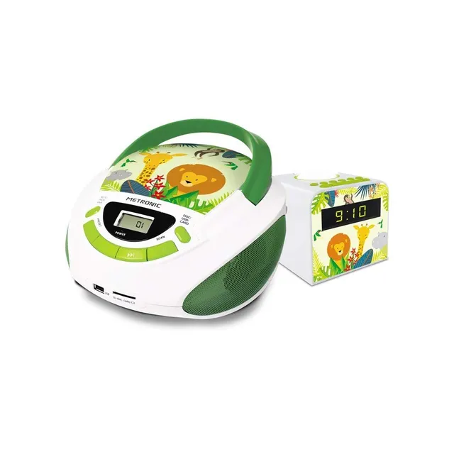 metronic-477296-ensemble-jungle-radio-cd-usb-radio-r-veil-veilleuse-vert-blanc image 1