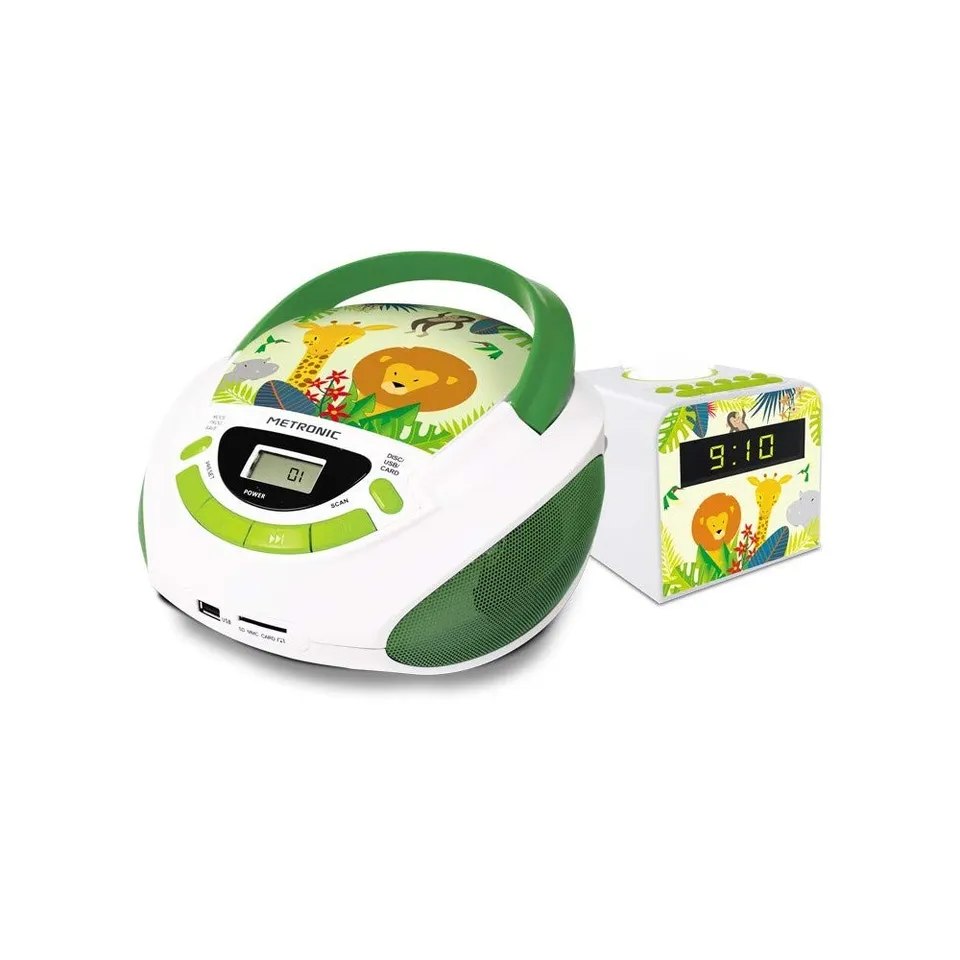 metronic-477296-ensemble-jungle-radio-cd-usb-radio-r-veil-veilleuse-vert-blanc image 1