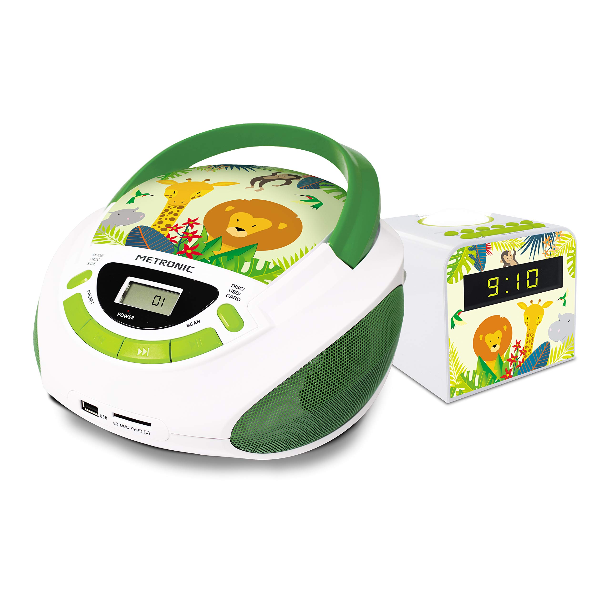 metronic-477296-ensemble-jungle-radio-cd-usb-radio-r-veil-veilleuse-vert-blanc image 7