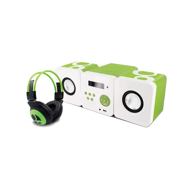 metronic-477298-gulli-micro-cha-ne-radio-cd-usb-enfant-vert-et-noir-avec-casque image 1